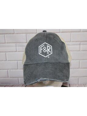 Vintage Adams F&R Trucker Hat Distressed Gray & Beige Mesh Cap Adjustable Snapba